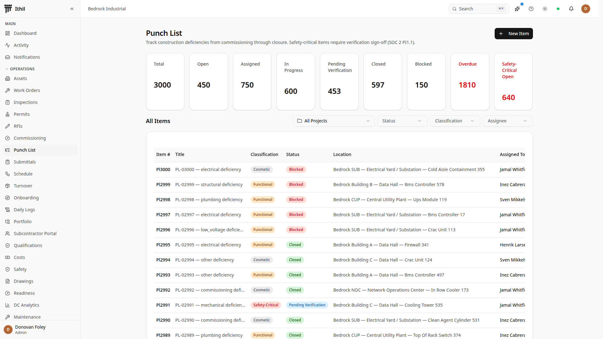 Ithil construction punch list interface