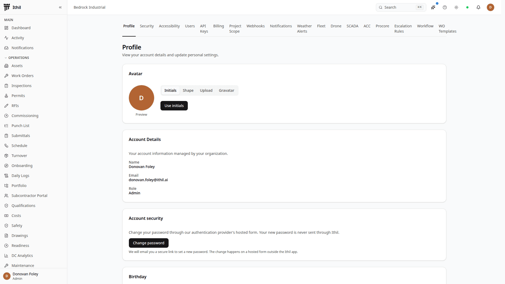 Ithil Autodesk Construction Cloud integration connection panel