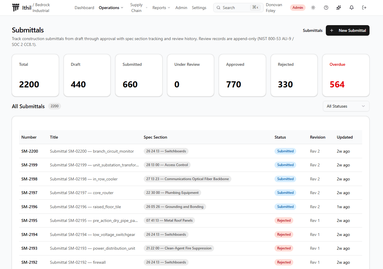 Ithil construction submittals interface
